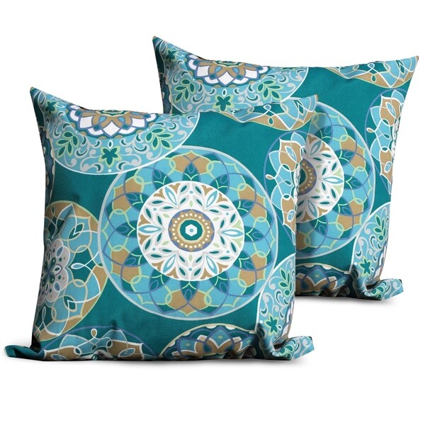 Teal Sundial Outdoor Throw Pillows Square Set of 2 ...