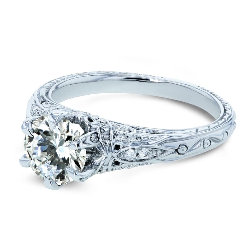 Annello by Kobelli 14k White Gold 1 1/6ct TGW Moissanite and Diamond 6-Prong Antique Engagement Ring
