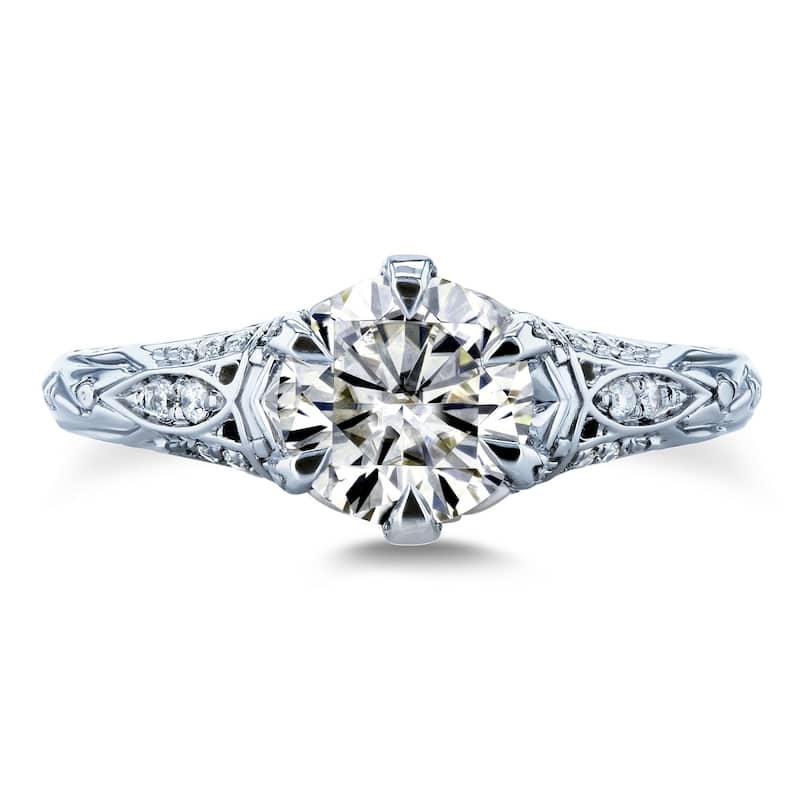 Annello by Kobelli 14k White Gold 1 1/6ct TGW Moissanite and Diamond 6-Prong Antique Engagement Ring