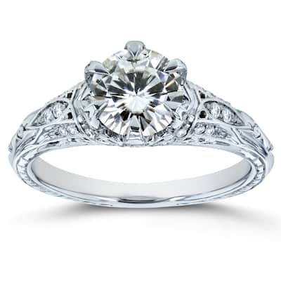 Annello by Kobelli 14k White Gold 1 1/6ct TGW Moissanite and Diamond 6-Prong Antique Engagement Ring