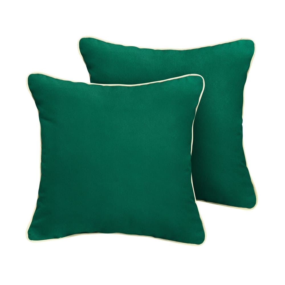Sorra Home Sunbrella Canvas Forest Green Indoor/Outdoor Corded Pillow Set of 2