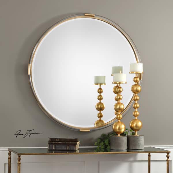 slide 2 of 2, Uttermost Mackai Gold Round Mirror