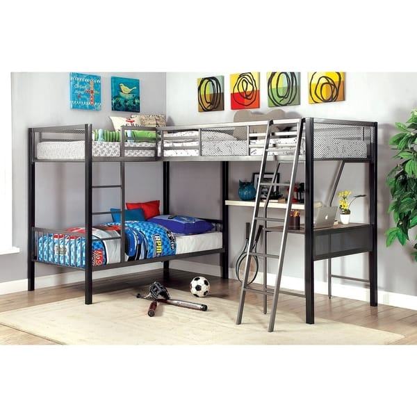 Shop L Shaped Triple Twin Bunk Bed With Work Station Gray And