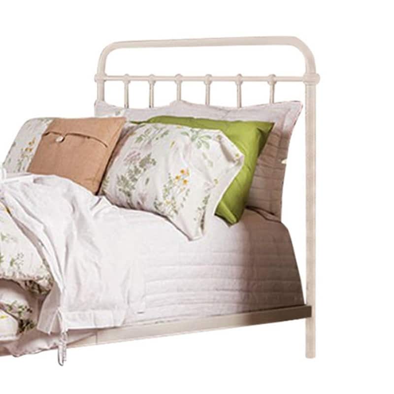 Metal Eastern King Size Platform Bed with Spindle Accents, White