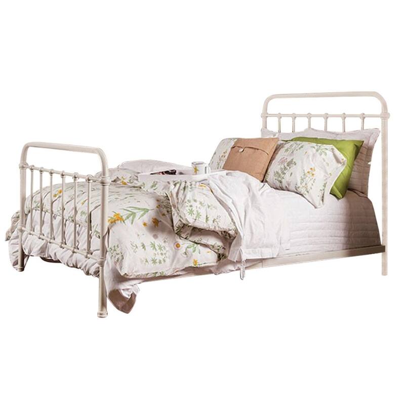 Metal Eastern King Size Platform Bed with Spindle Accents, White
