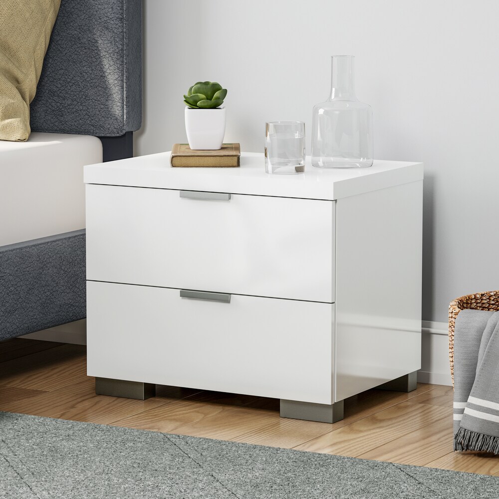 Porch and Den  Jefferson High Gloss Nightstand (White - 2-drawer)