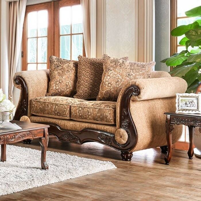 Nicanor Sophisticated Wondrous Love Seat, Gold & Brown - gold & brown