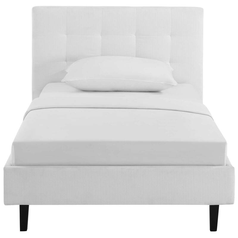 Linnea Upholstered Beige Twin Platform Bed With Wood Slat Support