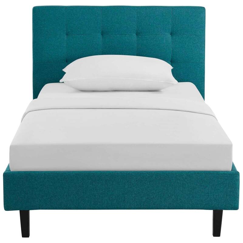 Linnea Upholstered Beige Twin Platform Bed With Wood Slat Support