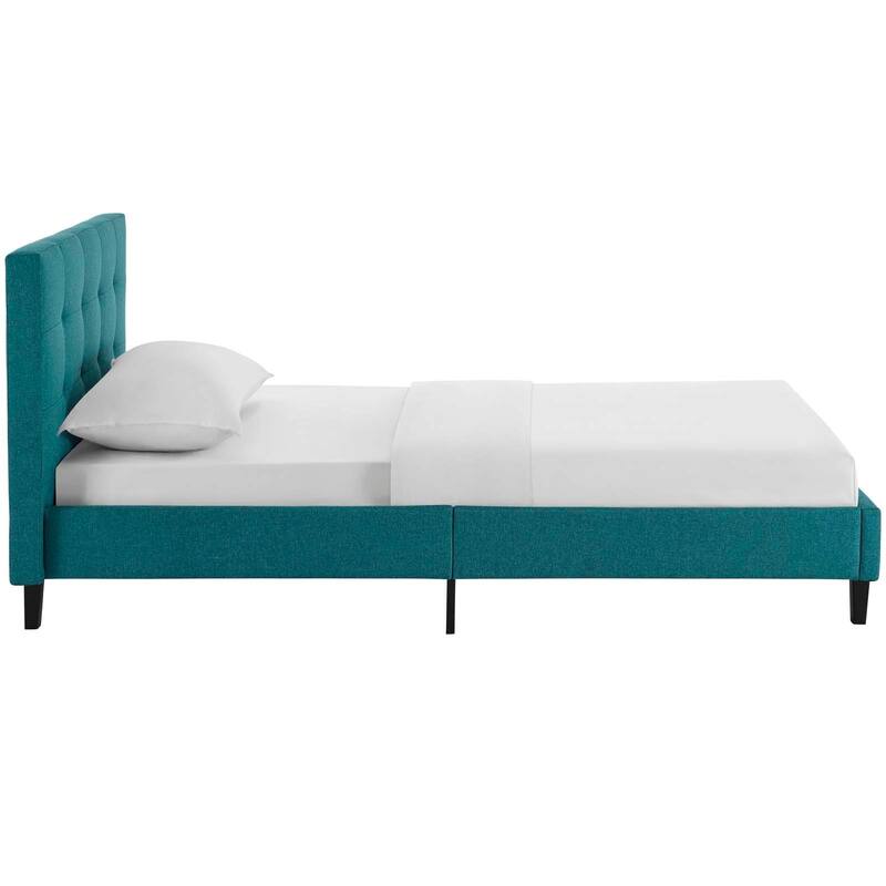 Linnea Upholstered Beige Twin Platform Bed With Wood Slat Support