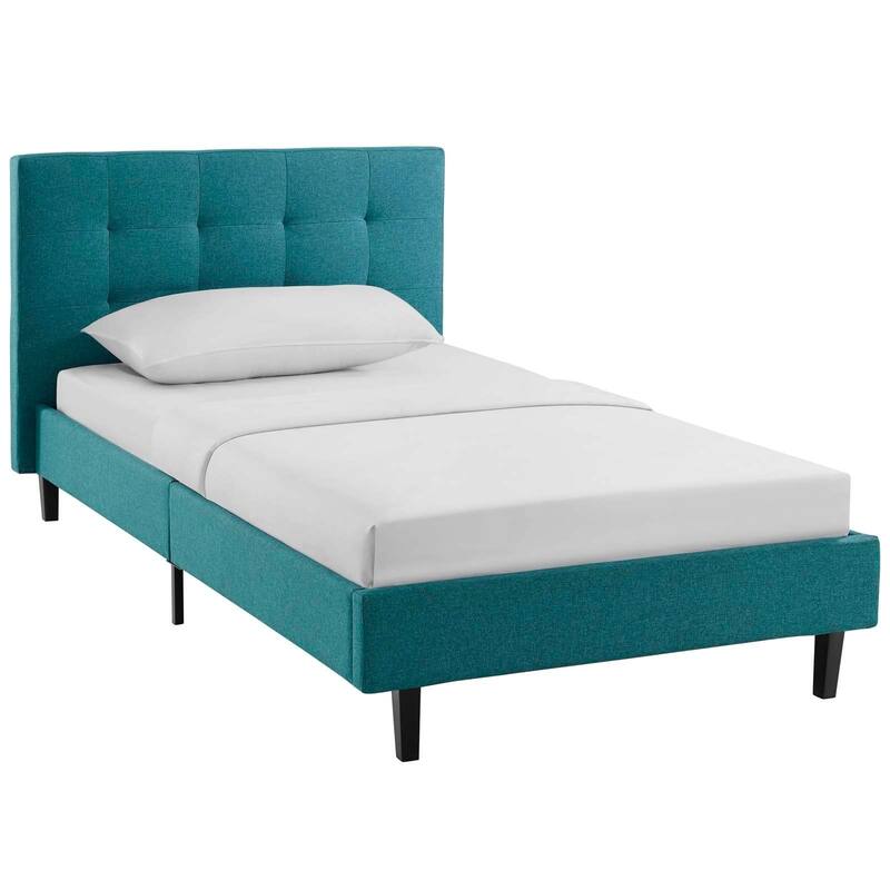 Linnea Upholstered Beige Twin Platform Bed With Wood Slat Support