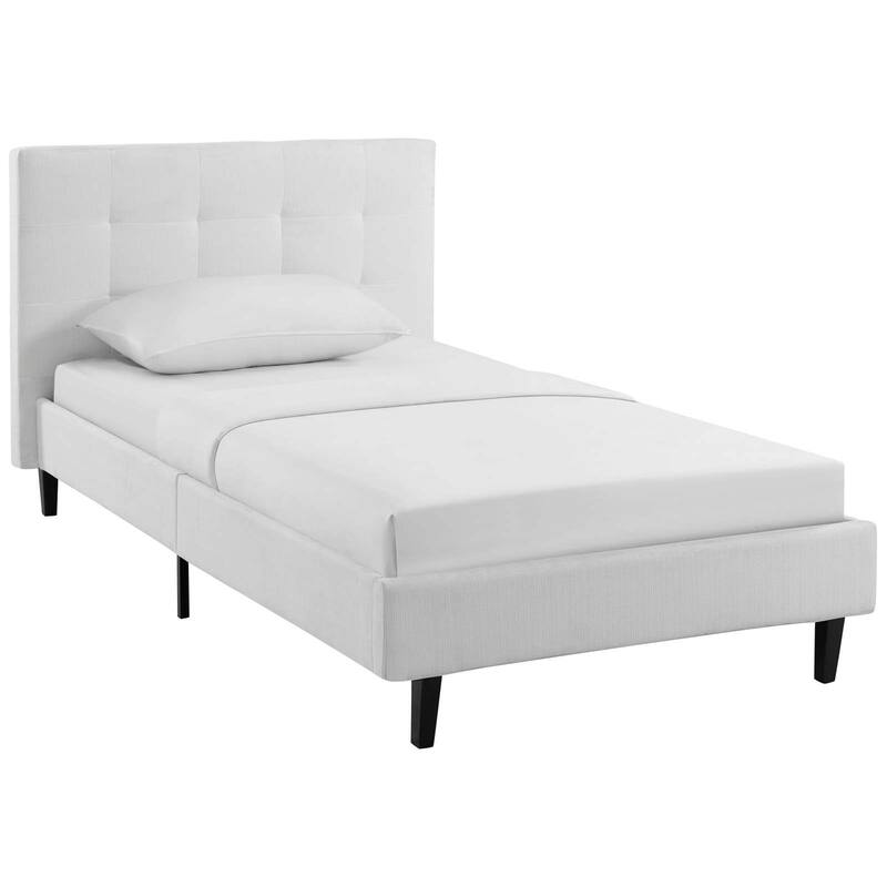 Linnea Upholstered Beige Twin Platform Bed With Wood Slat Support
