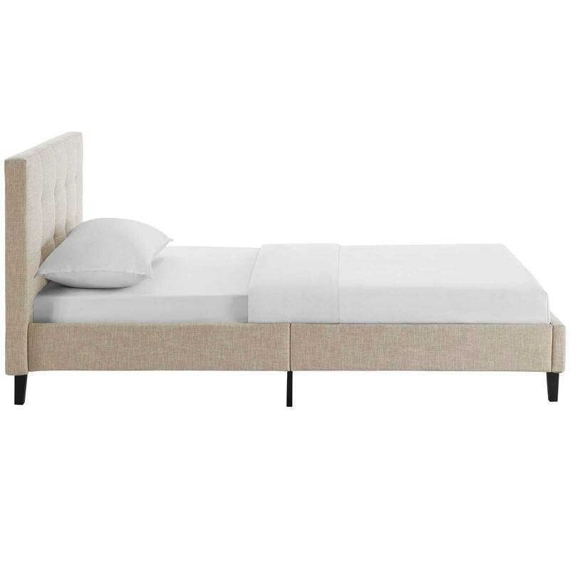 Linnea Upholstered Beige Twin Platform Bed With Wood Slat Support