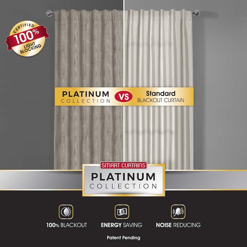 Carlton Blackout Platinum Smart Curtains Window Curtain Panel, 50 x 84 - 50 X 84 - 50 X 84