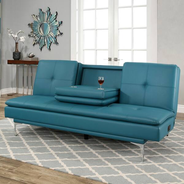 Shop Abbyson Kilby Turquoise Bonded Leather Sofa Bed With Shop Abbyson Kilby Turquoise Bonded Leather Sofa Bed With