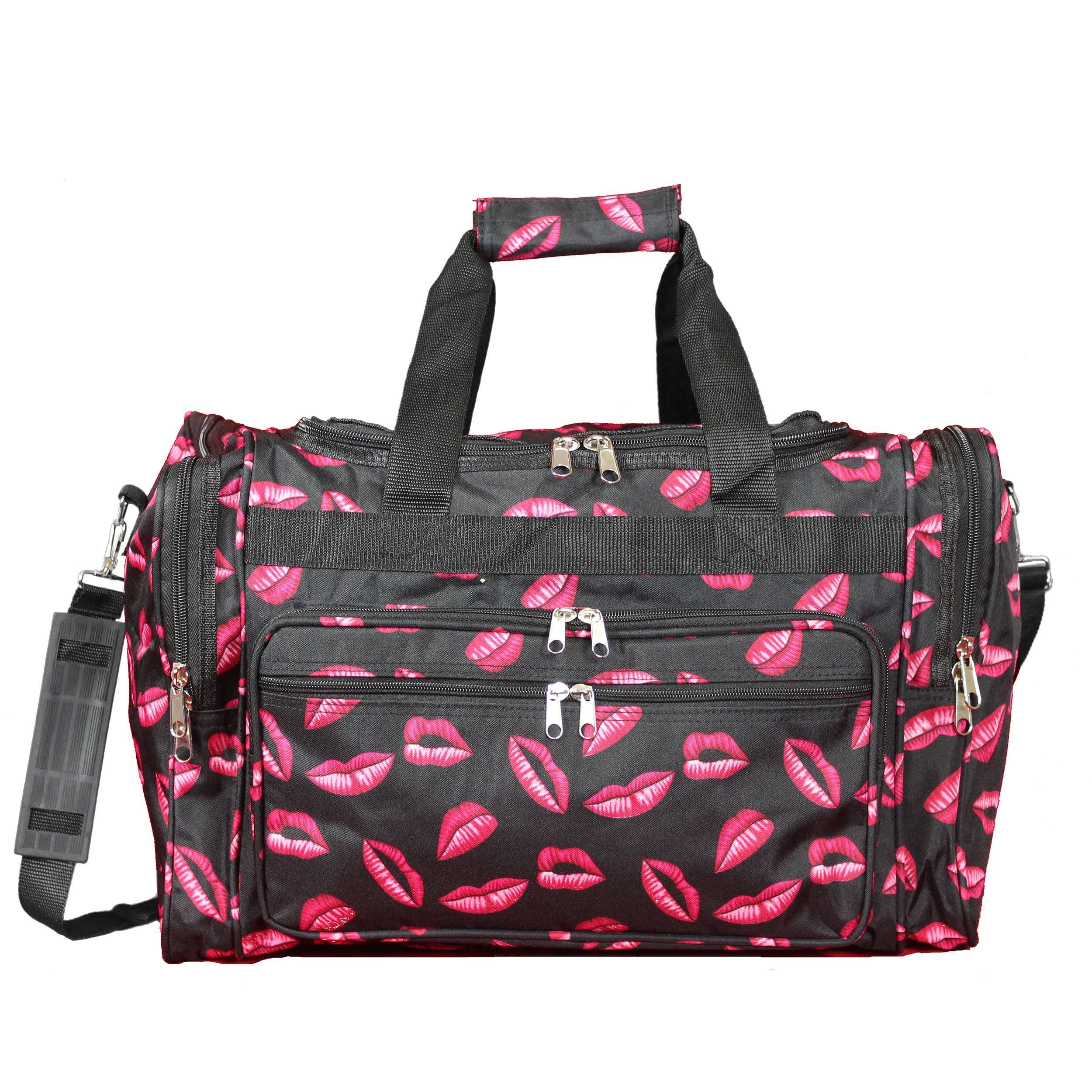 pink black duffle bag