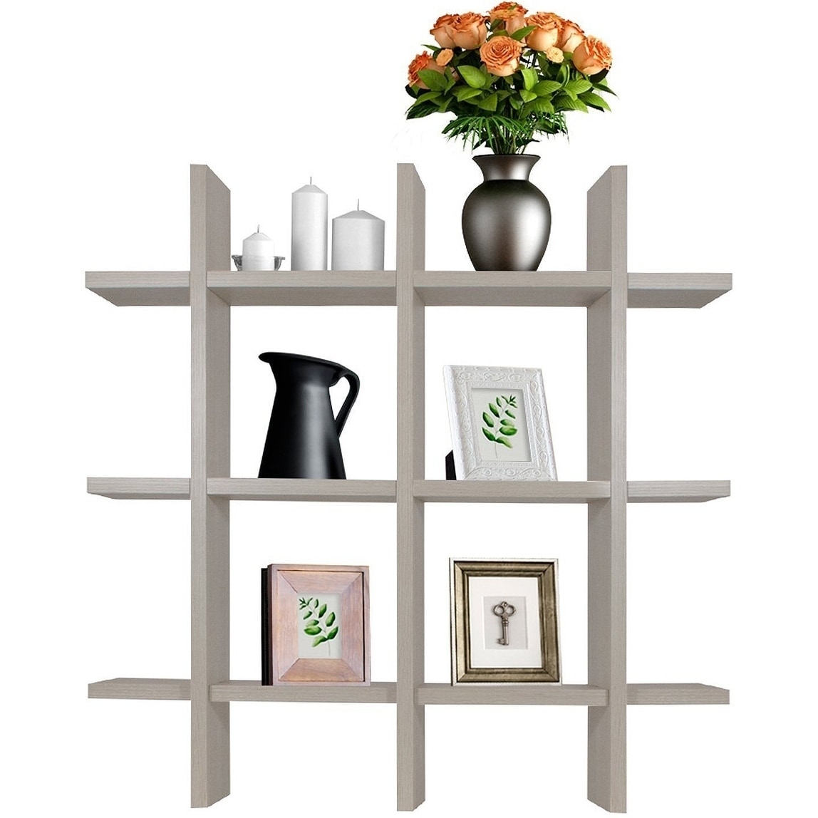 Sorbus Floating Shelf , Cross Grid Hashtag Wall Shelf Cube (Oak)