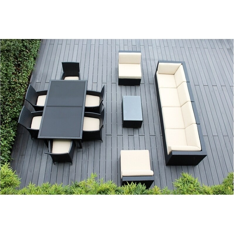 Shop Ohana Outdoor Patio 14 Piece Black Wicker Sofa And Dining Set With Cushions On Sale Overstock 19432746