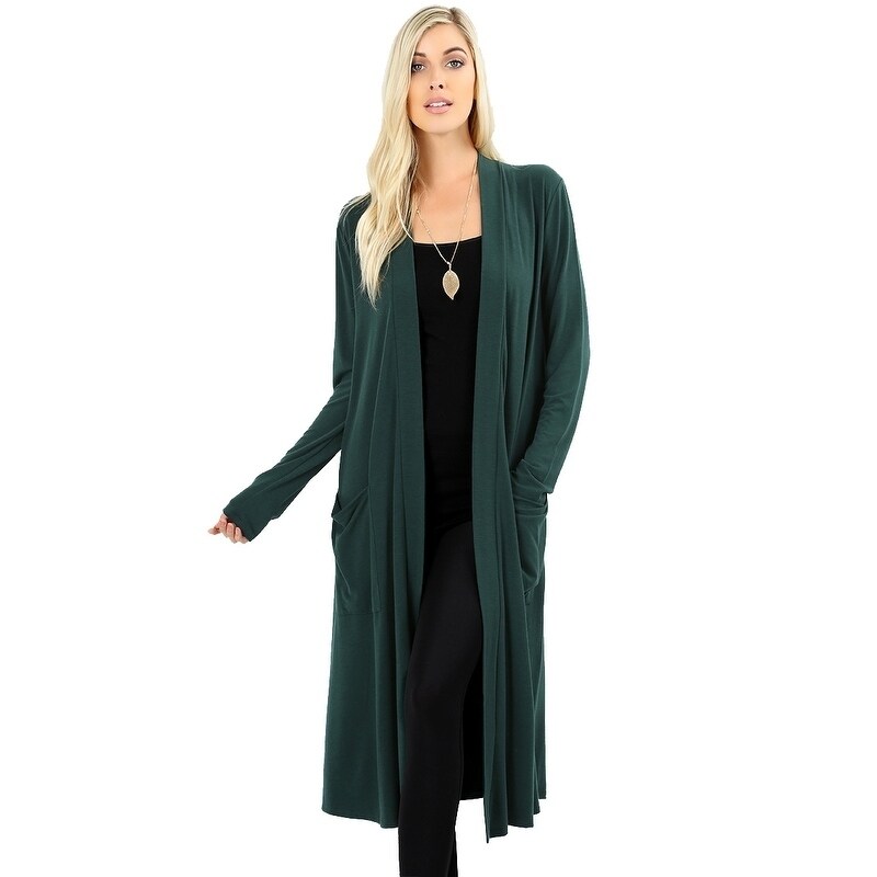 JED Women's Soft Fabric Long Cardigan with Pockets - On Sale - Overstock -  19433120