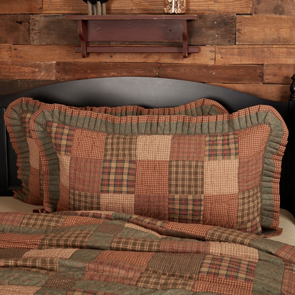Green Primitive Bedding VHC Crosswoods Sham Cotton Patchwork