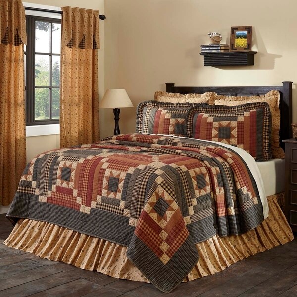 Tan Primitive Bedding Cobblestone Quilt Cotton Patchwork