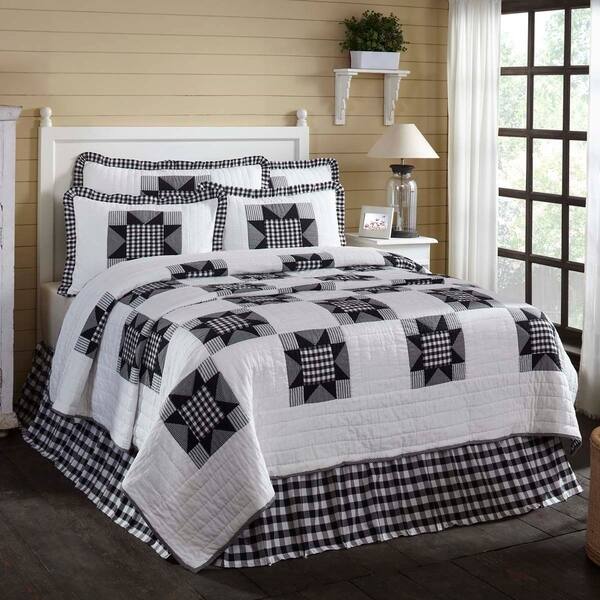 slide 2 of 9, White Farmhouse Bedding VHC Emmie Quilt Cotton Star Patchwork Crisp White/Jet Black - Farmhouse - Novelty - King - Cotton
