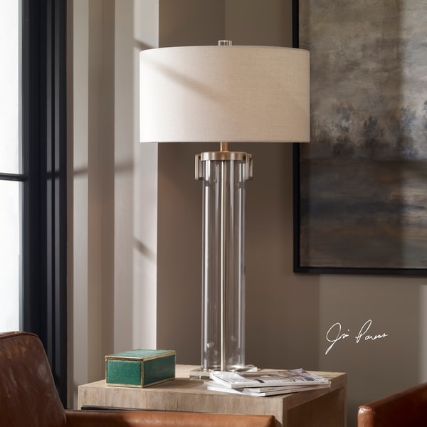 Uttermost Monette Brushed Nickel Tall Cylinder Table Lamp