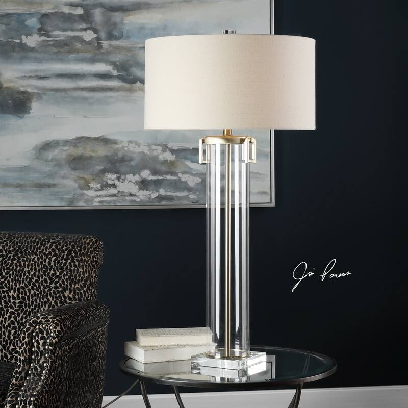 Uttermost Monette Brushed Nickel Tall Cylinder Table Lamp