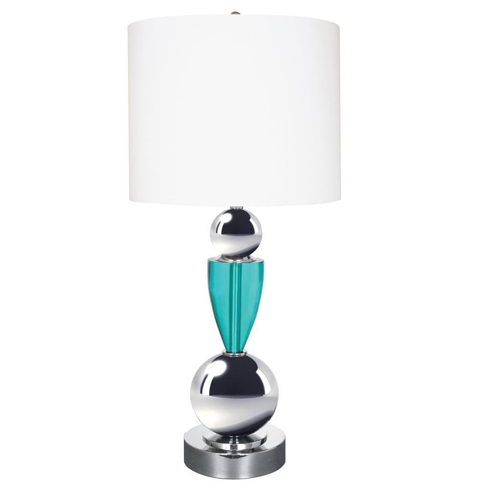 Van Teal Every Week Silvertone/Aqua Green Metal 35-inch Table Lamp with White Linen Shade