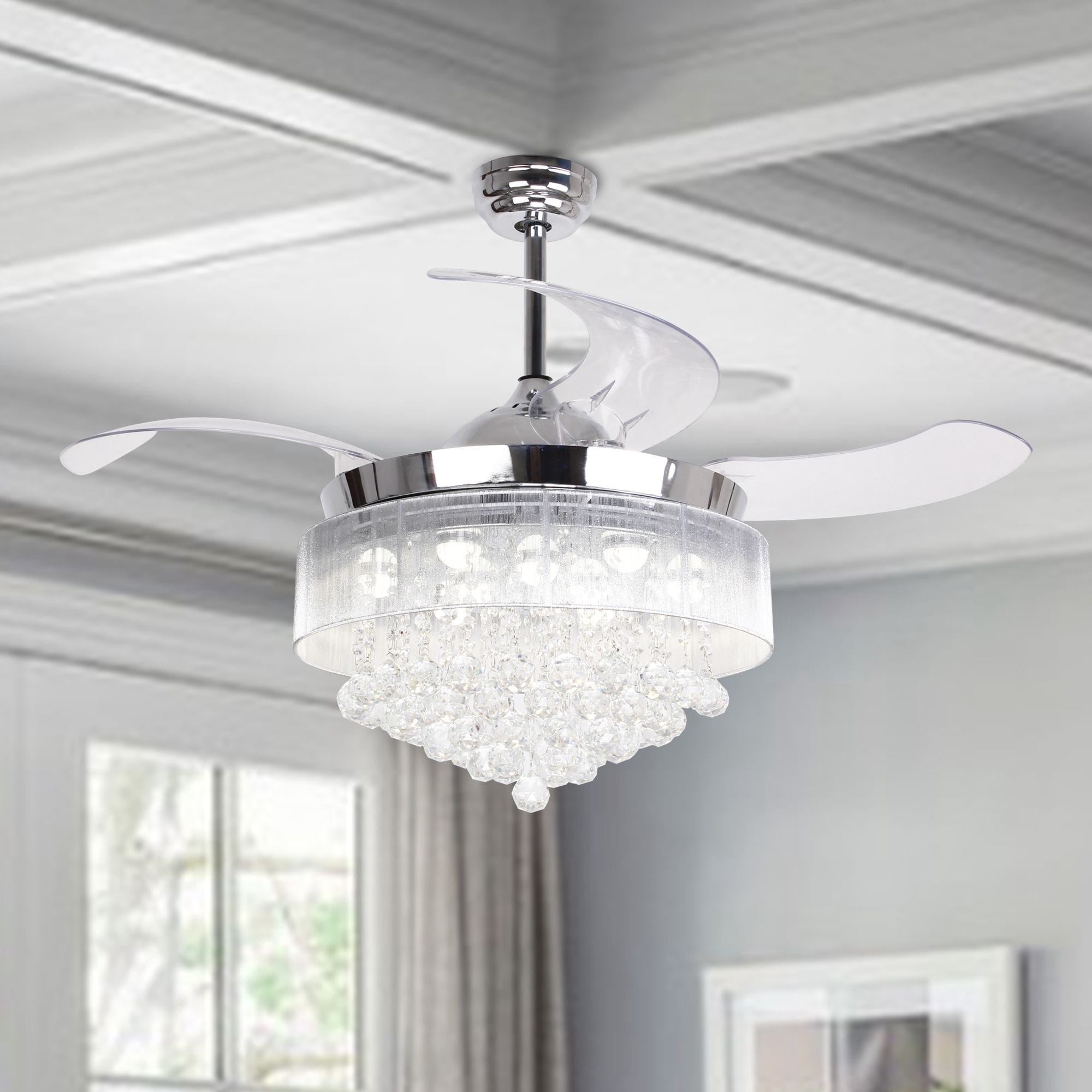 46 Inch Crystal Led Ceiling Fan 4 Blades Remote And Light Kit Included 46 In On Sale Overstock 19437273