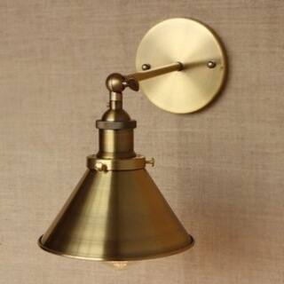 1-Light Wall Sconce With Metal Cone Shade, Brass