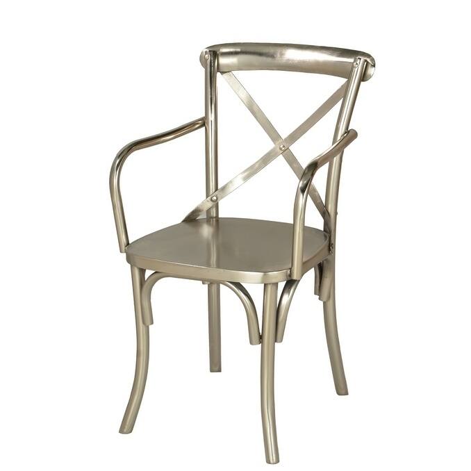 Modern Industrial X Back Silver Metal Dining Room Armchair