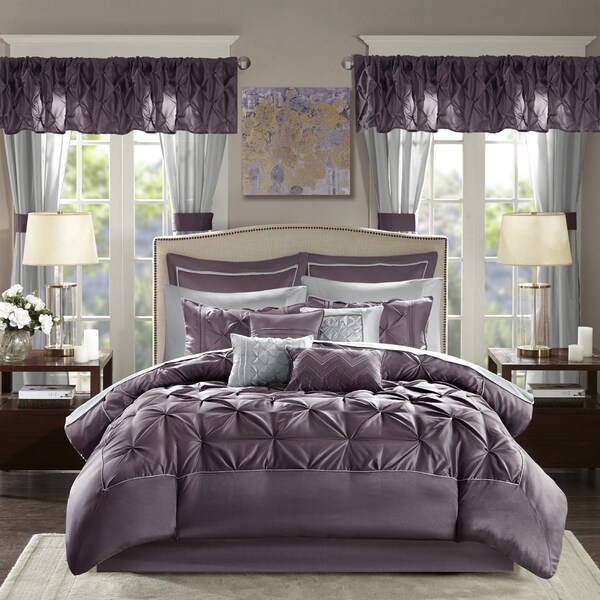 Madison Park Essentials Loretta Plum 24-piece Room in a Bag with Window Panels and Sheet Set