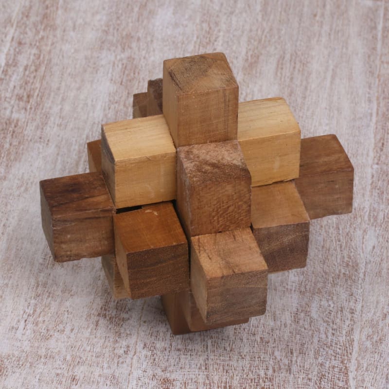 Handmade Teakwood Puzzle, 'Challenge' (Indonesia) - 3.9" H x 3.9" W x 3.9" D