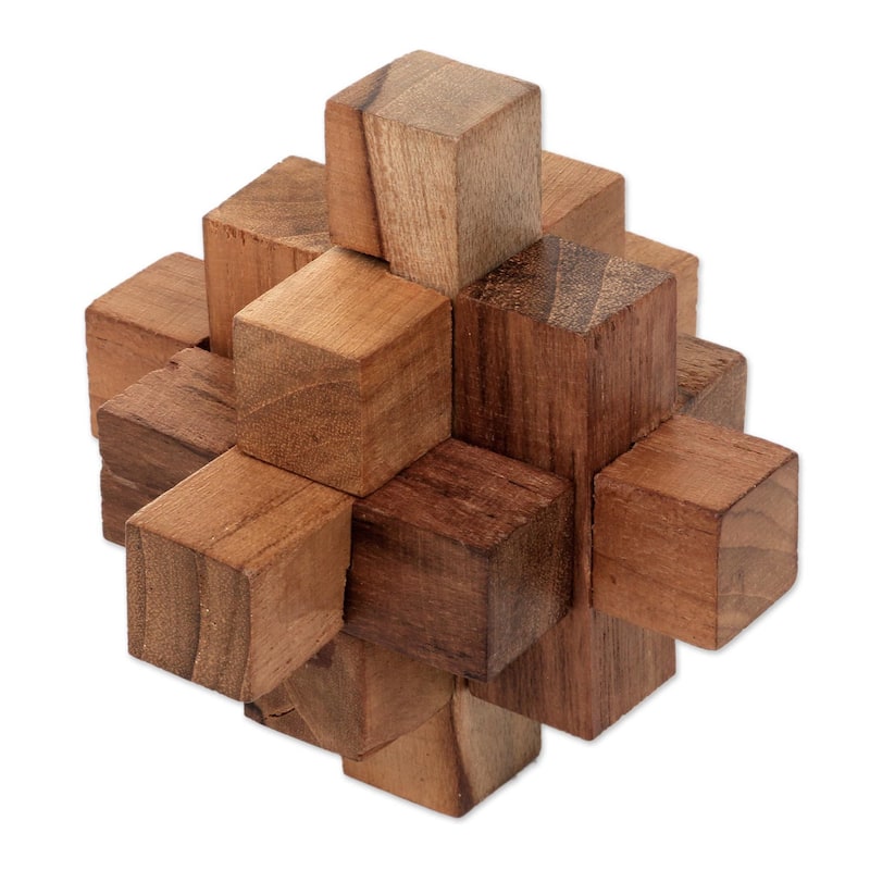 Handmade Teakwood Puzzle, 'Challenge' (Indonesia) - 3.9" H x 3.9" W x 3.9" D