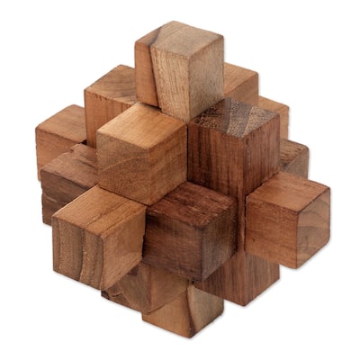 Handmade Teakwood Puzzle, 'Challenge' (Indonesia) - 3.9" H x 3.9" W x 3.9" D
