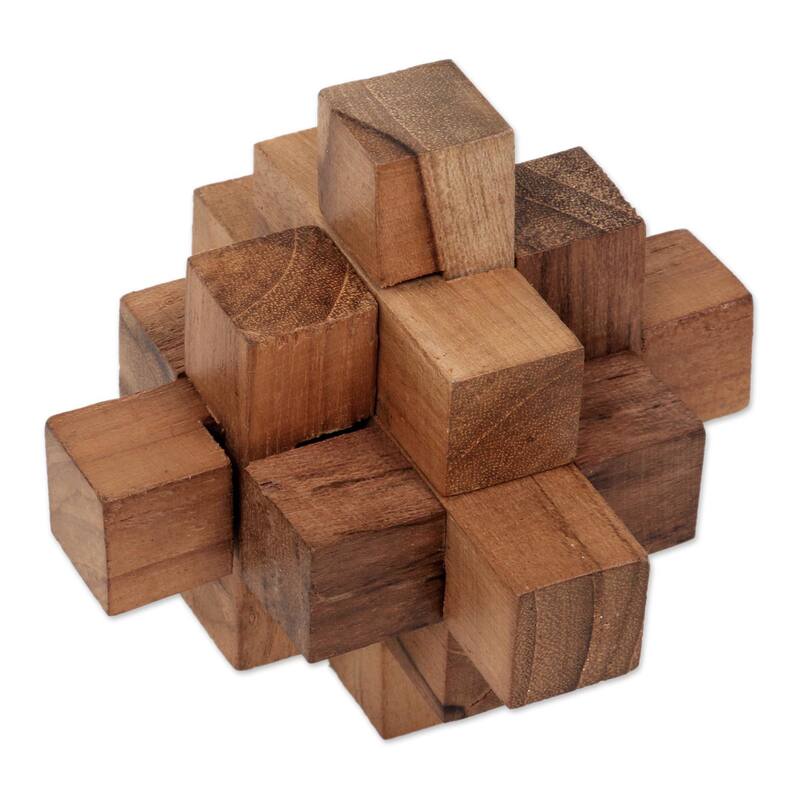 Handmade Teakwood Puzzle, 'Challenge' (Indonesia) - 3.9" H x 3.9" W x 3.9" D