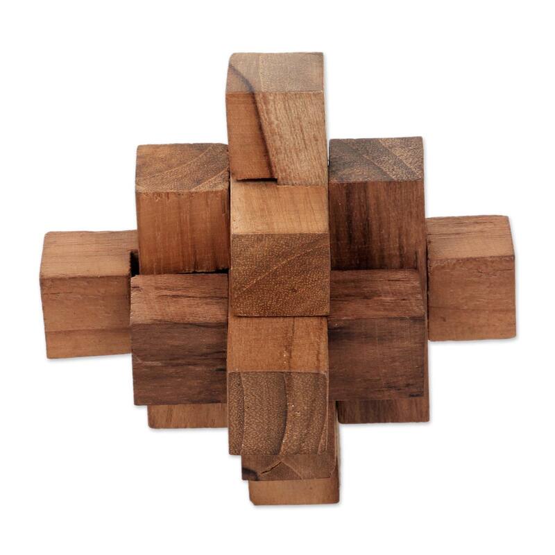 Handmade Teakwood Puzzle, 'Challenge' (Indonesia) - 3.9" H x 3.9" W x 3.9" D