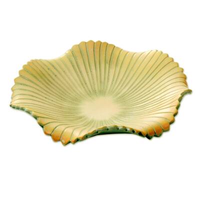 Handmade Ceramic Fruit Bowl, 'Hibiscus Flower' (Indonesia)