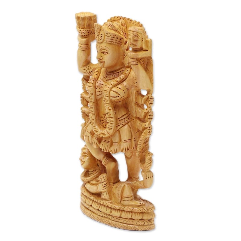 Handmade Kali Goddess Of Destruction Wood Sculpture (India) - 7.75 H x 3.9" W x 1.6 D