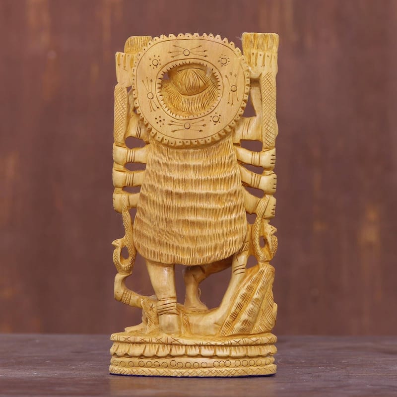 Handmade Kali Goddess Of Destruction Wood Sculpture (India) - 7.75 H x 3.9" W x 1.6 D