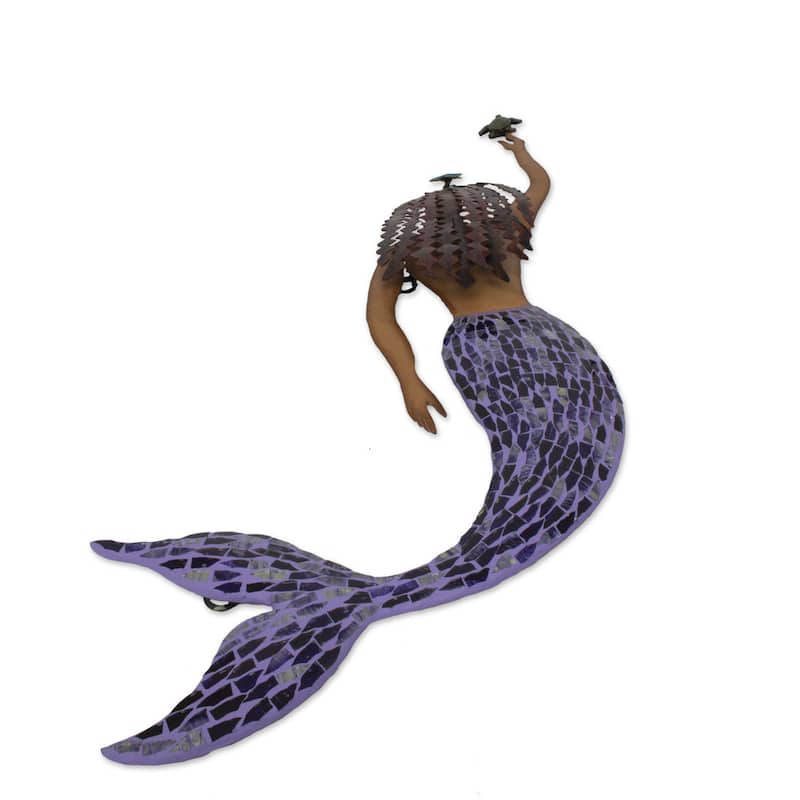 NOVICA Iron And Glass Mosaic Wall Sculpture, 'Mermaid And Turtle' (Mexico)