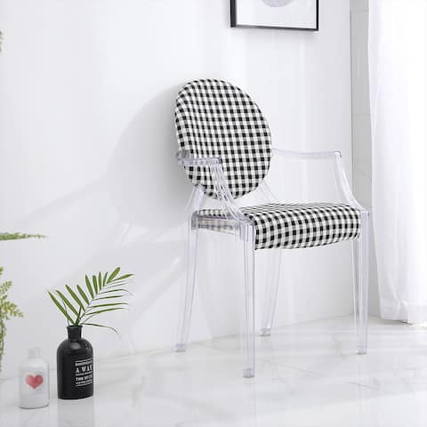 Tamik Acrylic Arm Chair Padded Cloth Black White Checker Dining (Set of 2)