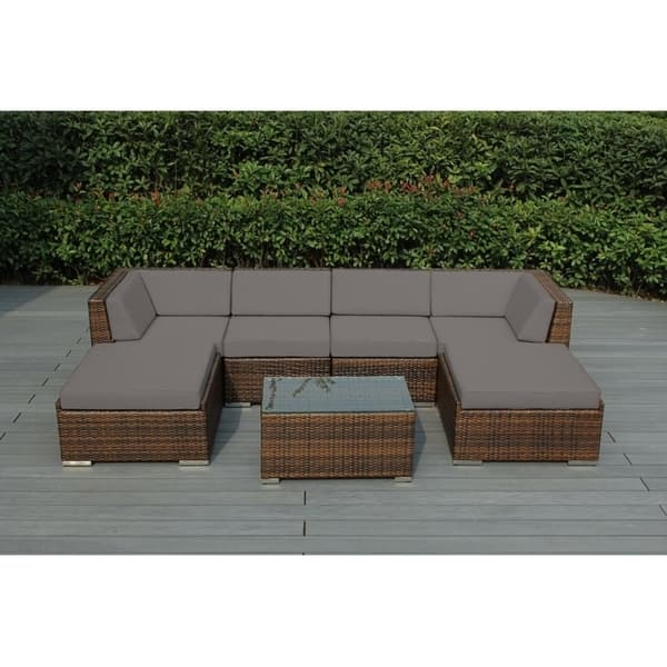 Shop Ohana Outdoor Patio 7 Piece Mixed Brown Wicker Conversation Set With Cushions Overstock 19447840