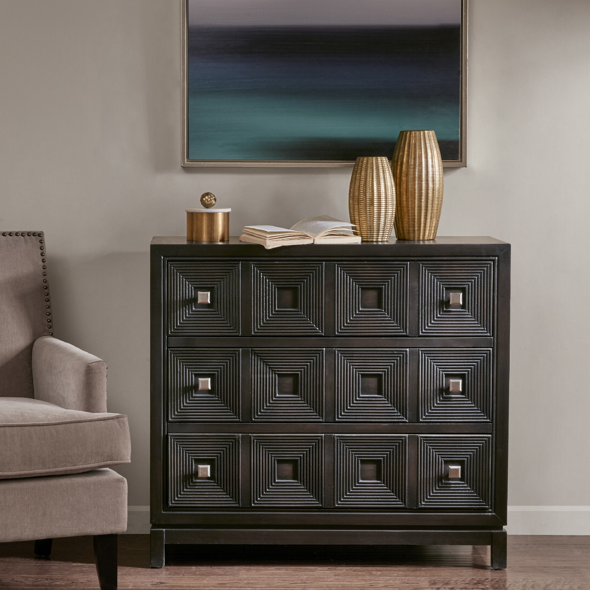 Madison Park Celest Brown Wood Accent Chest with 3 Drawers