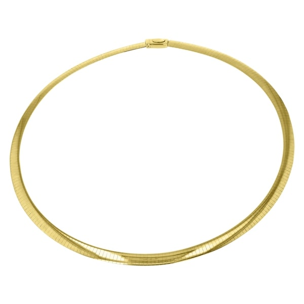 14K Yellow Gold and Sterling Silver 18-inch Italian Reversible Omega Necklace (4mm wide) - White