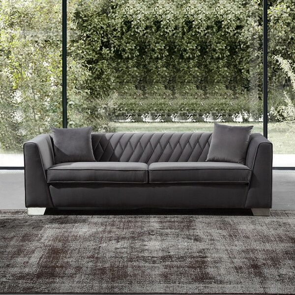 Armen Living Cambridge Sofa In Stainless Steel And Dark Grey Armen Living Cambridge Sofa In Stainless Steel And Dark Grey Velvet