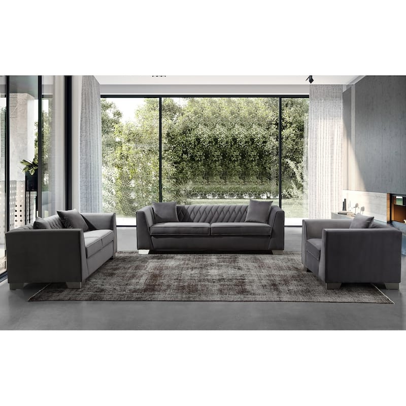 Armen Living Cambridge Velvet Sofa Chair in Stainless Steel