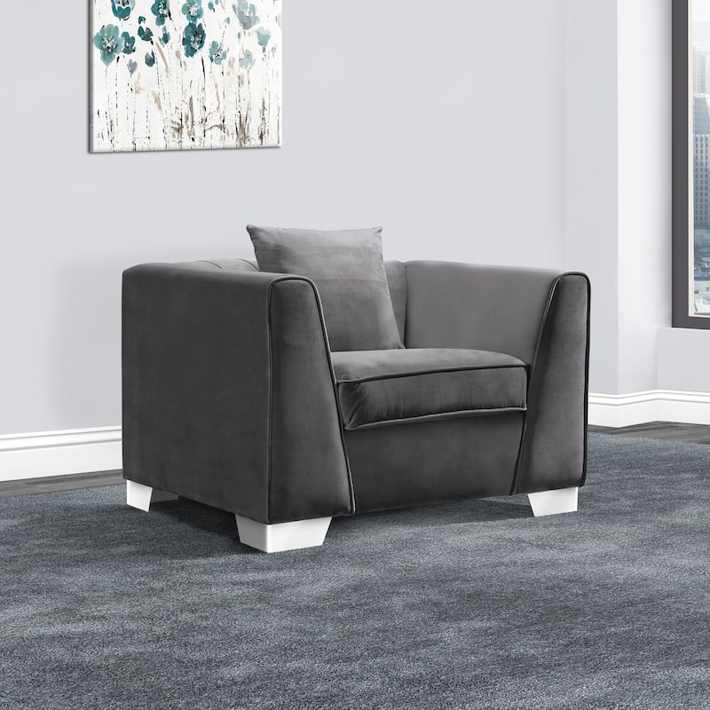 Armen Living Cambridge Velvet Sofa Chair in Stainless Steel