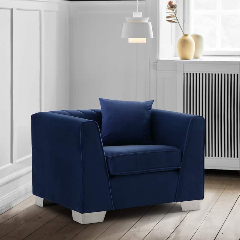Armen Living Cambridge Velvet Sofa Chair in Stainless Steel